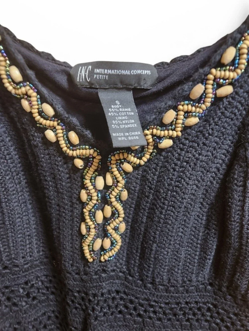 Black Crochet Spaghetti Strap Tank with Gold Trim